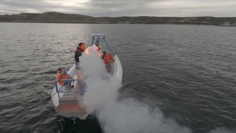 Distress-Signal-Testing-Using-Pyrotechnic-Flare-During-Nautical-Training-In-Patagonian-Sea---High-Angle-Shot