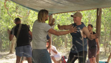 Men-Facing-Each-Other-While-Dancing---Breaking-The-Ice-Activity---Manhood-Training---Queensland,-Australia