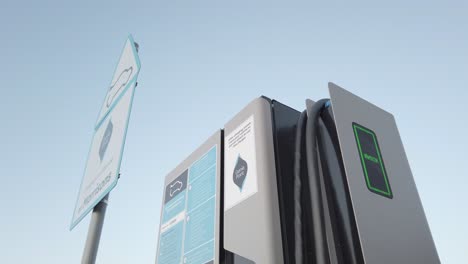 Electric-eco-friendly-alternative-energy-vehicle-charging-station-slow-tilt-down