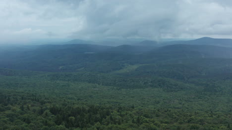 An-aerial-shot-of-the-Seneca-Creek-Valley-and-the-lookout-tower-on-top-of-Spruce-Knob,-the-highest-point-in-West-Virginia