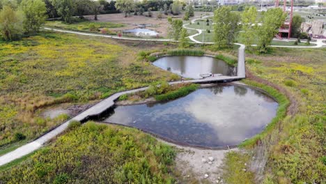 Columbus-Ohio-Audubon-Park---Wetland-Pond---aerial-drone-footage---metro-park