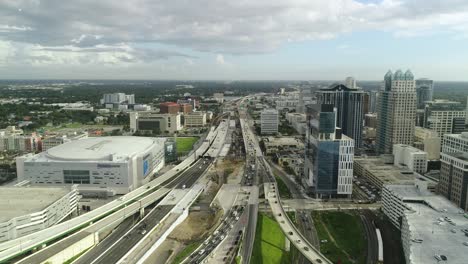Orlando,-FL---USA---08-31-2020:-Symmetrical-drone-shot-down-the-interstate-in-downtown-Orlando