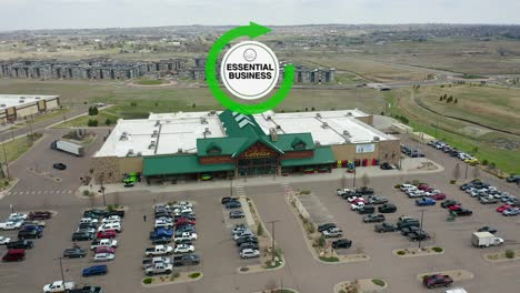 Essential-Business-Motion-Graphic-displayed-on-top-of-aerial-footage-of-Cabela's-store