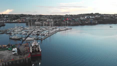 An-aerial-footage-in-winter-evening-over-Kinsale-harbour-and-yacht-marina