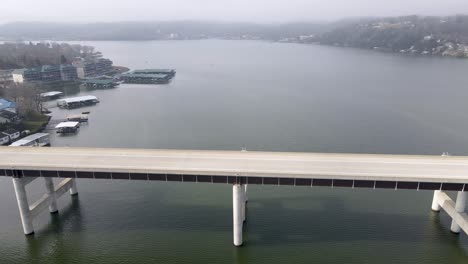 Transportation-Concept---Toll-Bridge-Crossing-Ozarks-Lake-in-Missouri,-Aerial