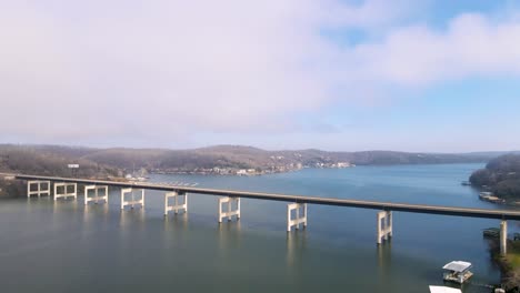 Toll-Bridge-over-the-Lake-of-the-Ozarks-in-Missouri,-Aerial-Drone-View