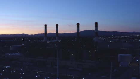 Natural-gas-fired-power-station-at-sunset,-Los-Angeles-Valley-Generating-Station
