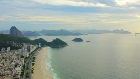 Arial-shot-over-Copacabana-in-Rio-De-Janeiro-Brazil