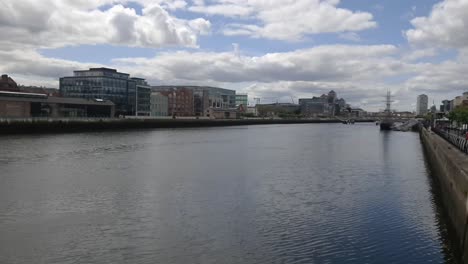 Panning--shot-of-the-river-Liffey-in-Dublin