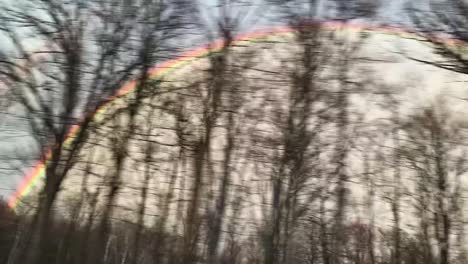 Perfekter-Regenbogen-Aus-Einem-Fahrenden-Auto-Und-Durch-Bäume
