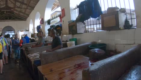 On-African-fish-market-in-Stone-Town,-Zanzibar,-Tanzania,-point-of-view