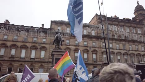 A-crowd-shot-of-people-with-flags-in-the-background-at-an-Scottish-Independence-rally-at-George-Square