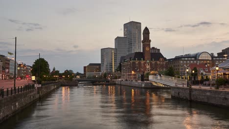 Malmo-summer-evening-timelapse-showing-the-historic-and-modern-cityscape-of-this-Swedish-city