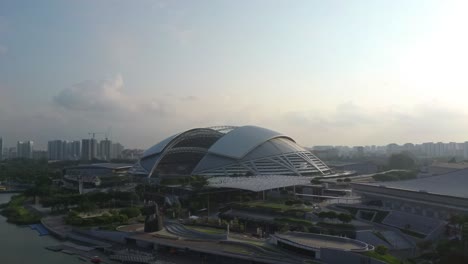 Aerial-drone-shot-of-Singapore-National-Stadium-during-sunrise