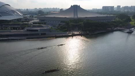 Aerial-drone-shot-of-Singapore-Indoor-Stadium-during-sunrise