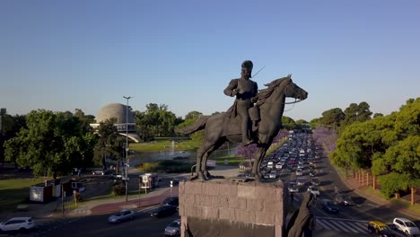 Aerial-of-Justo-Jose-de-Urquiza-monument-and-Galileo-Galilei-planetarium,-Buenos-Aires