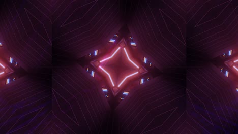VJ-Schleife-–-Ein-Violettes,-Rotes-Und-Blaues-Kaleidoskop,-Das-Sich-Dreht-Und-Die-Wechselnden-Formen-Von-Quadraten-Und-Dreiecken-Sichtbar-Macht