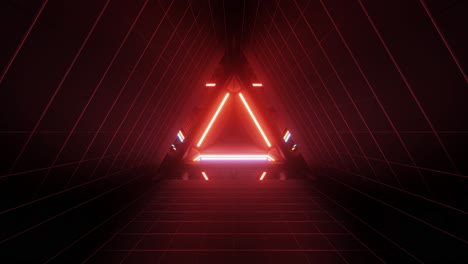 Abstract-futuristic-red-neon-background,-glowing-lines,-triangular-tunnel,-corridor,-empty-space,-3d-render
