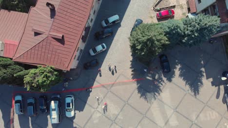 Drone-shot-over-the-streets-in-the-center-of-Sighnaghi,-Georgia
