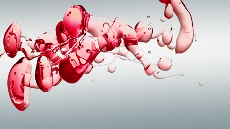 Transparente-Rote-Ölblasen-Und-Flüssige-Formen-In-Gereinigtem-Wasser-Auf-Weißem-Hintergrund-Mit-Farbverlauf