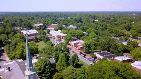 Aerial-Above-Church-Steeple-Davidson-NC,-Davidson-North-Carolina,-Davidson-College