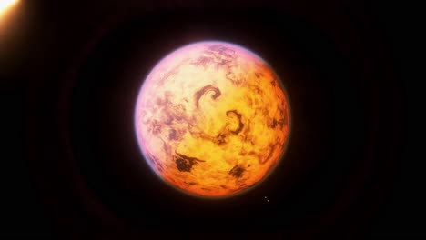 Betelgeuse-De-Rápido-Movimiento-Es-Un-Planeta-Giratorio-Con-Algunas-Lunas-Pequeñas-En-La-Constelación-De-Orión-En-El-Sistema-Estelar-De-Orión