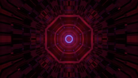 Computerized-immersive-hollow-space-with-cyan-and-orange-patterns-in-octagon-shape-emitting-from-center