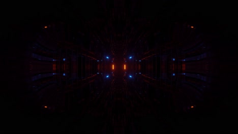 Computerized-animation-of-highly-immersive-dark-space-with-blue-and-orange-LEDs-illuminating-it