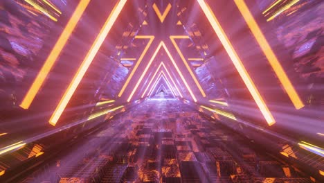 Computerized-motion-graphics-of-immersing-into-triangular-colorful-space-tunnel