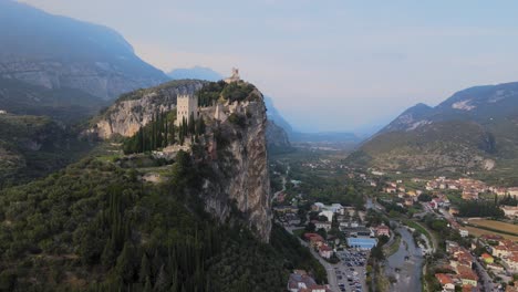 Aerial-view-or-Arco-castle,-Riva-del-Garda,-Italy
