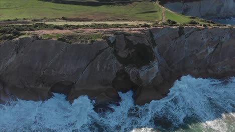 Aerial-drone-shot-of-Flysch-of-Zumaia-on-a-sunny-day
