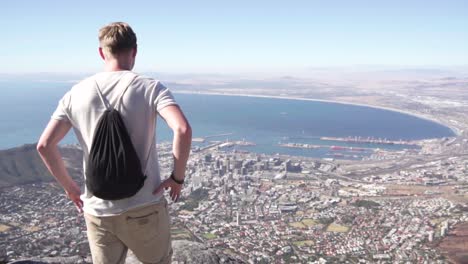 Slow-Motion:-Man-on-Table-Mountain-Enjoys-Beautiful-View-of-Cape-Town