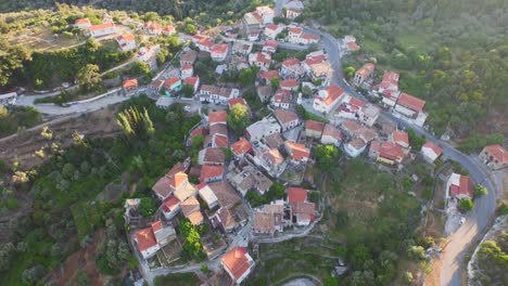 Aerial:-A-small-village-in-the-mountains-of-Samos,-Greece