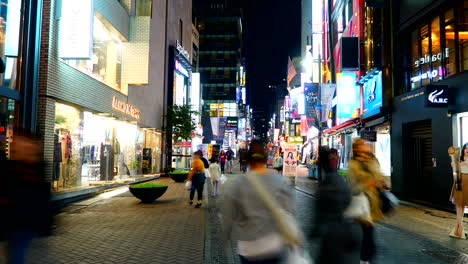 Seoul-South-Korea---Circa-Time-lapse-of-a-crowd-on-a-street-at-the-Myeongdong-Market-in-Seoul,-South-Korea