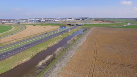 Aerial:-Threeway-interchange-and-highways-near-Goes,-the-Netherlands
