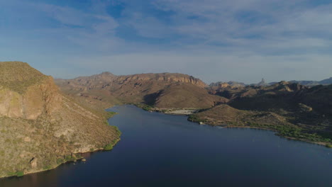 AERIAL---Drone-Pan-Shot-of-Desert-Lake