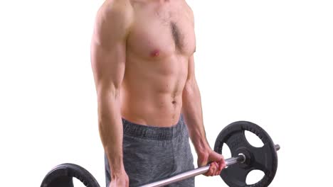 Fitness-men-lifting-barbell-weights-for-biceps-on-green-screen