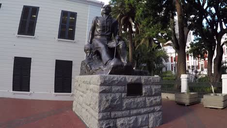 Upward-tilt-of-Jan-Christiaan-Smuts-Statue-positioned-on-Adderley-street-in-Cape-Town