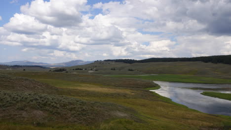 Time-lapsed-clouds-pass-over-the-Lamar-Valley-in-Yellowstone-National-Park,-Wyoming