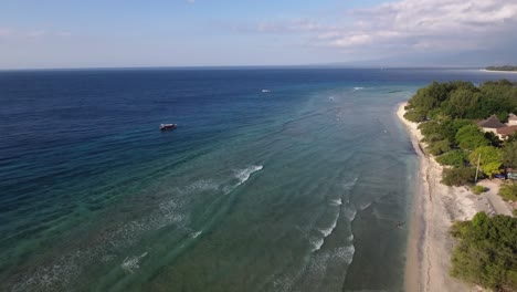 Aerial-view,-flying-over-gili-trawangan-beach,-lombok,-bali,-indonesia
