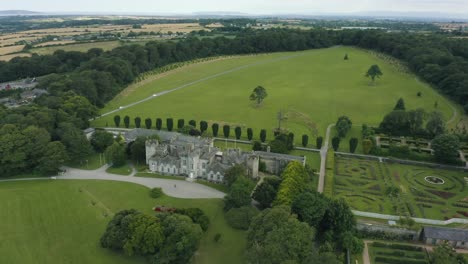 Aerial-4k-footage,-Ardgillan-Castle-is-a-country-house-in-Balbriggan,-Dublin,-Ireland