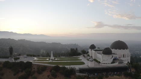 Aerial-fly-over-Griffith-Observatory-during-twilight-hour