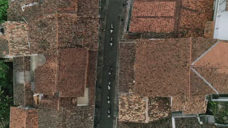 Luftaufnahmen-Einer-Gruppe-Pferde-In-Den-Straßen-Einer-Stadt-In-Minas-Gerais,-Brasilien