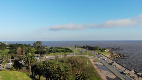 Aerial-Drone-Footage-Landscape-park-Rambla-Parque-Rodo-Montevideo-Uruguay