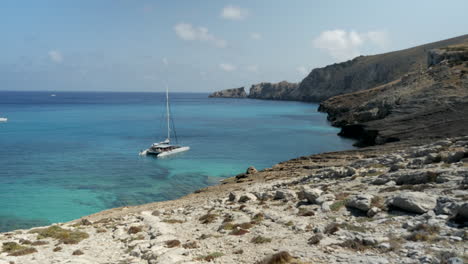 Catamaran-parking-at-the-blue-turquoise-mediterranean-sea-ocean-from-Mallorca