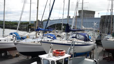 Conwy-waterfront-harbour-nautical-sailboats-moored-in-marina