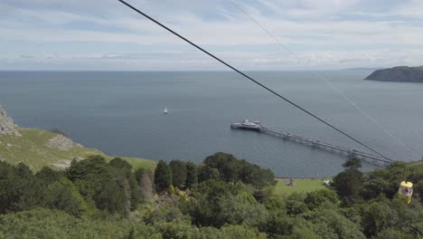 Colourful-cable-car-gondola-tourism-sightseeing-transportation-overlooking-scenic-Llandudno-pier
