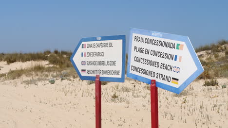 Schild-„Konzessionierter-Strand“-In-Verschiedenen-Sprachen-An-Der-Algarve