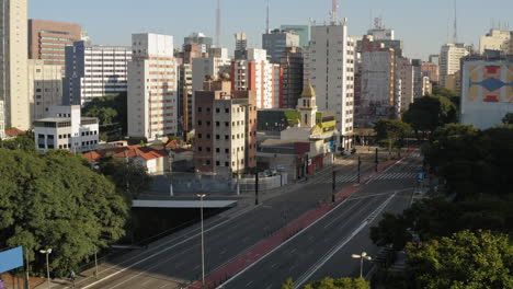 Aerial-view-of-Paulista-avenue-empty-during-Covid-19-Quarantine-,-Sao-Paulo,-Brazil