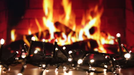 Winter-fireplace-and-Christmas-lights-decoration